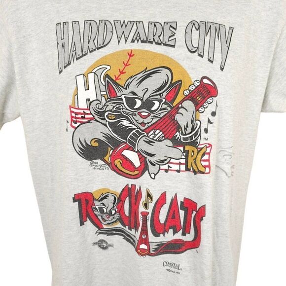 Vintage Hardware City Rock Cats T Shirt Mens Size Medium Gray MiLB Made In USA - Picture 2 of 8